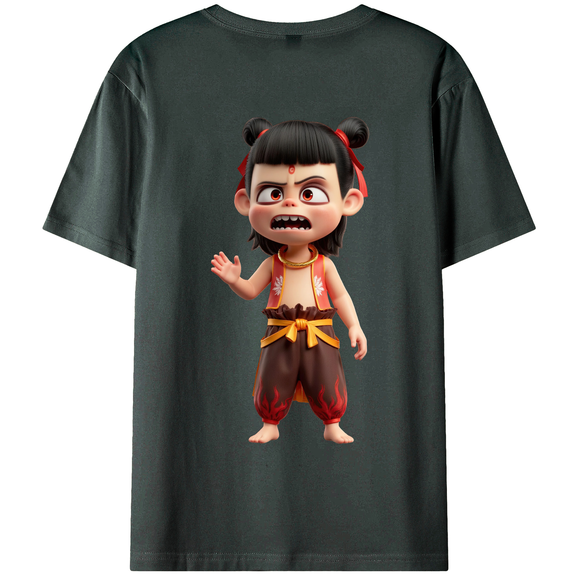 （画像用） Ne Zha 2 ナタ 魔童の大暴れ 綿100％ メンズ半袖Tシャツ（バックプリント） 通気性
